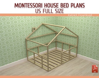 Full Size Montessori House Bed DIY Plans – Wooden Floor Bed Frame (Download PDF)
