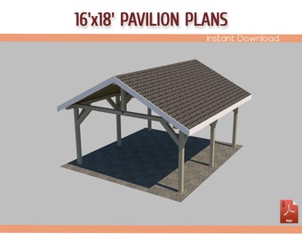 16x18 切妻パビリオン プラン DIY 木製パビリオン - 印刷可能な PDF をダウンロード