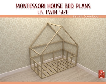 Twin Size Montessori House Bed Frame Plans – DIY Wooden Floor Bed (PDF Download)