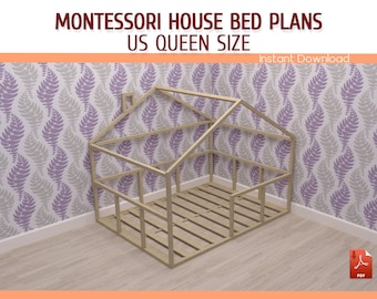 Montessori House Bed Plans Queen Size – DIY Wooden Bed Frame (PDF)