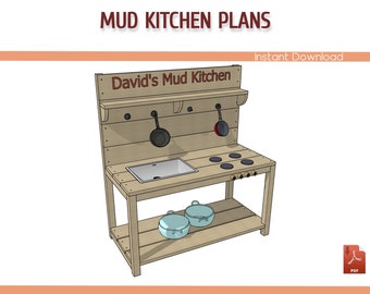 Mud Kitchen Plans, DIY Build Outdoor Mud Kitchen for Kids -  Download Blueprint PDF
