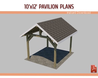 10'x12' Gable Pavilion Plans - DIY Wooden Pavilion - Garden Pavilion Plans - Download Priantable PDF