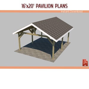 16'x20' Gable Pavilion Plans, DIY Wooden Pavilion - Download Priantable PDF