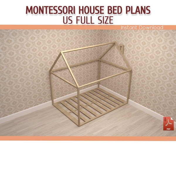 Montessori Bed Plan - Full Size Floor House Bed Plan - Toddler Bed Plan - DIY House Bed Frame - Download PDF