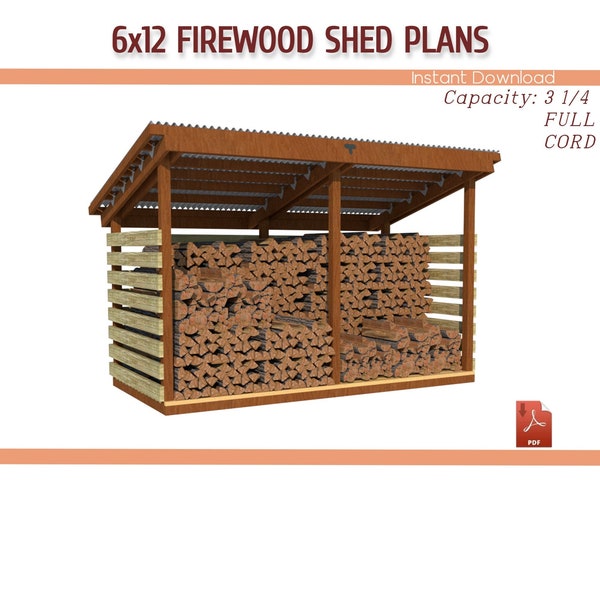 6x12 Firewood Shed Plans - DIY Firewood Shed Plan for Garden - Download PDF