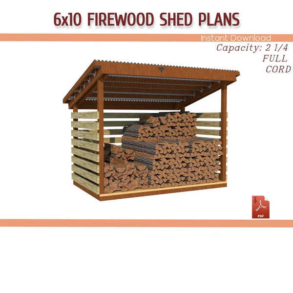6x10 Firewood Shed Plans, DIY Firewood Shed for Garden Plan - Download PDF