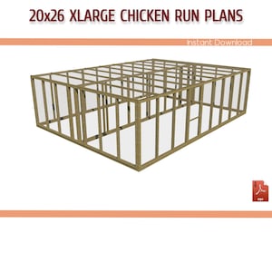Large Flat Roof 26x20 Chicken Coop Run DIY Plans - 26x20 XLarge Chicken Coop Run Building Plans - Download Blueprint PDF