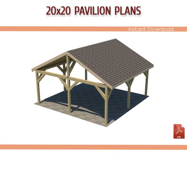 20'x20' Gable Pavilion Plans DIY Wooden Pavilion - Download Priantable PDF