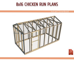 8x16 Chicken Coop Run Building Plans - DIY Chicken Run Plans, Large -Walk in- Chicken Run Plans - Download PDF
