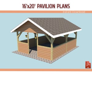 16 x 20 plattegronden gevelpaviljoen met halve muren, doe-het-zelf houten paviljoen - pdf downloaden
