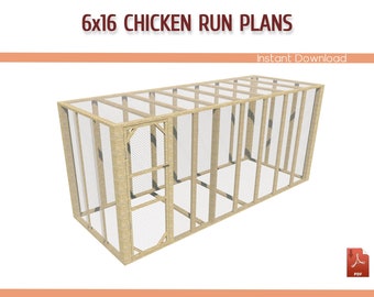 6x16 Walk-in Chicken Coop Run DIY Plans - 6x16 Chicken Run Building Plans - Download PDF
