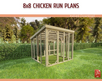 8x8 Chicken Coop Run Building Plans - 8x8 Walk-in Bird Aviary DIY Plans - Download PDF