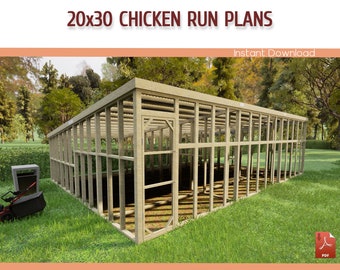 DIY Chicken Run Plans – 20x30 Walk-in Lean-to Coop (PDF Download)