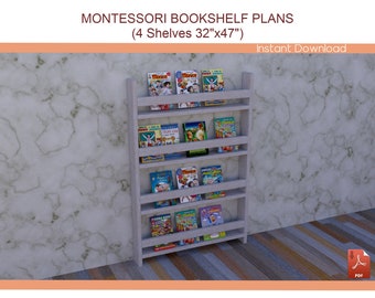 Montessori Bookcase Plans - DIY Wooden Bookshelf Plan for Kids, Kids Room Bookshelf Plans 32"x47"- Download PDF