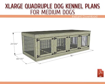 XLarge Quadruple Dog Kennel DIY Plans - XLarge Wooden Dog Crate Plans, Dog Crate Furniture - Download PDF