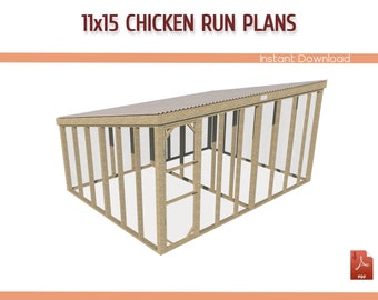 11x15 Large Chicken Coop Run Building Plans - 11x15 Walk-in Chicken Run DIY Plans - Download PDF