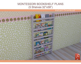 Montessori Bookshelf DIY Plan – Kids Wooden Bookcase (32x59) (Download PDF)