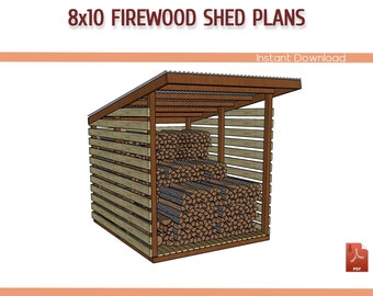 8x10 Firewood Shed Plans - Large 8x10 Firewood Rack DIY Building Plans  - Download PDF