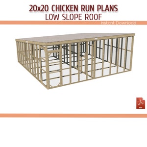 20x20 Slanted Roof, Walk-in Chicken Run Building Plans - 20x20  Large Chicken Coop Run DIY Plans -  Download PDF