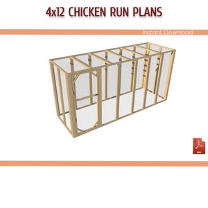 4x12 Chicken Coop Run Building Plans,  DIY Walk-in Chicken Run Plans - 12x4 Chicken Run Building Plans - Download PDF