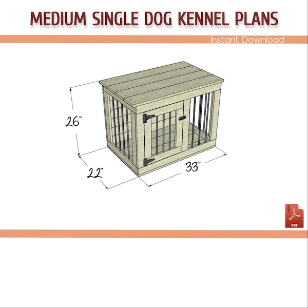 Sıngle Dog Crate DIY Plans Medium Size - Wooden Dog Crate Furniture Plans, Dog Kennel Furniture - Download PDF