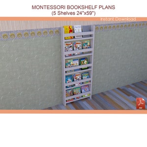 Montessori Bookcase Plans 24"x59" - DIY Wooden Bookshelf Plan for Kids, Kids Room Bookshelf Plans - Download PDF