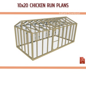 10x20 Large Chicken Coop Run Plans - DIY 10x20 Walk-in Chicken Run Building Plans, Large Chicken Run Plans - Download PDF