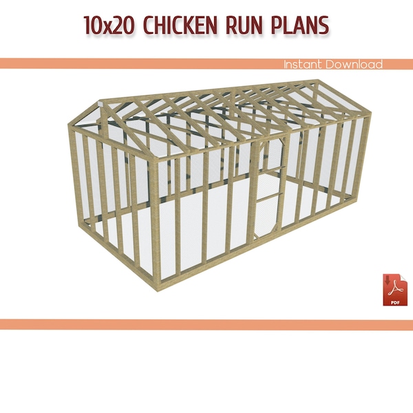 10x20 大型鶏舎設計図 – DIY ウォークイン鶏舎（PDF ダウンロード）