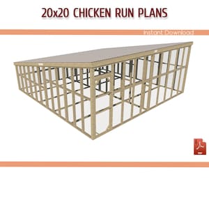 20x20 Large Chicken Coop Run Building Plans - 20x20 Walk-in Chicken Run DIY Plans - Download PDF Active