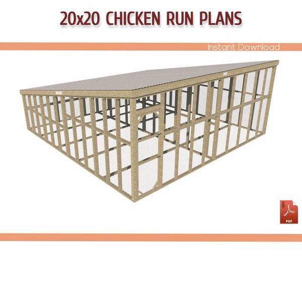 20x20 XLarge Chicken Coop Run Building Plans - 20x20 Walk-in Chicken Run DIY Plans - Download PDF Active