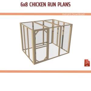 6x8 Chicken Coop Run DIY Plans -  8x6 Chicken Run Building Plans, Small Walk-in Chicken Run Plans - Download PDF