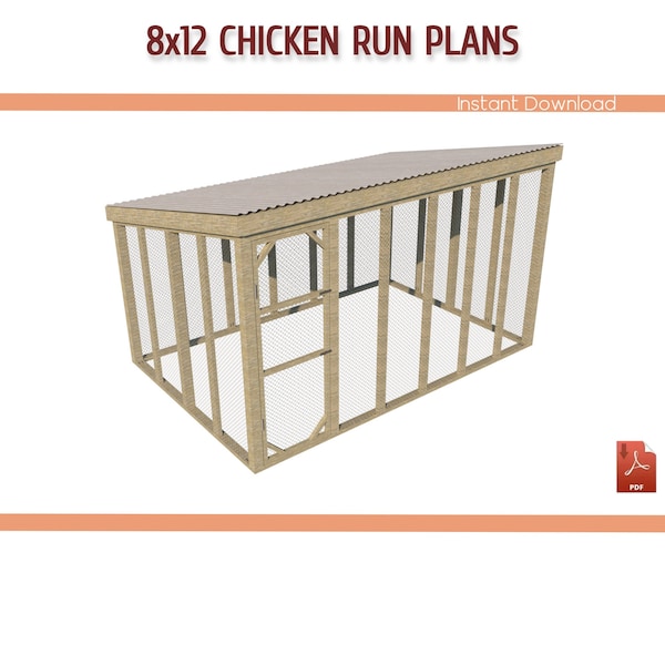 8x12 Walk in Chicken Coop Run Building Plans - 8x12 DIY Chicken Run Plans - Download PDF