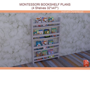 Montessori Bookcase Plans - DIY Wooden Bookshelf Plan for Kids, Kids Room Bookshelf Plans 32"x47"- Download PDF