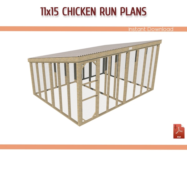 11x15 Grand poulailler Run Building Plans - 11x15 Walk-in Chicken Run DIY Plans - Télécharger le PDF