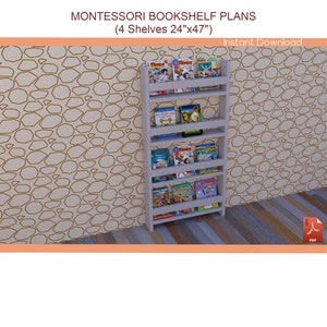 Montessori Bookshelf Plans, DIY Wooden Bookcase Plan for Kids - Kids Room Bookshelf Plans 24"x47"- Download PDF