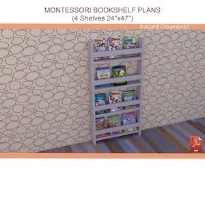 Montessori Bookshelf Plans, DIY Wooden Bookcase Plan for Kids - Kids Room Bookshelf Plans 24&quot;x47&quot;- Download PDF