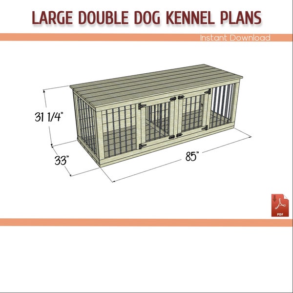 Large Double Dog Kennel DIY Plans - Large Wooden Dog Crate Plans, Dog Crate Furniture - Download PDF