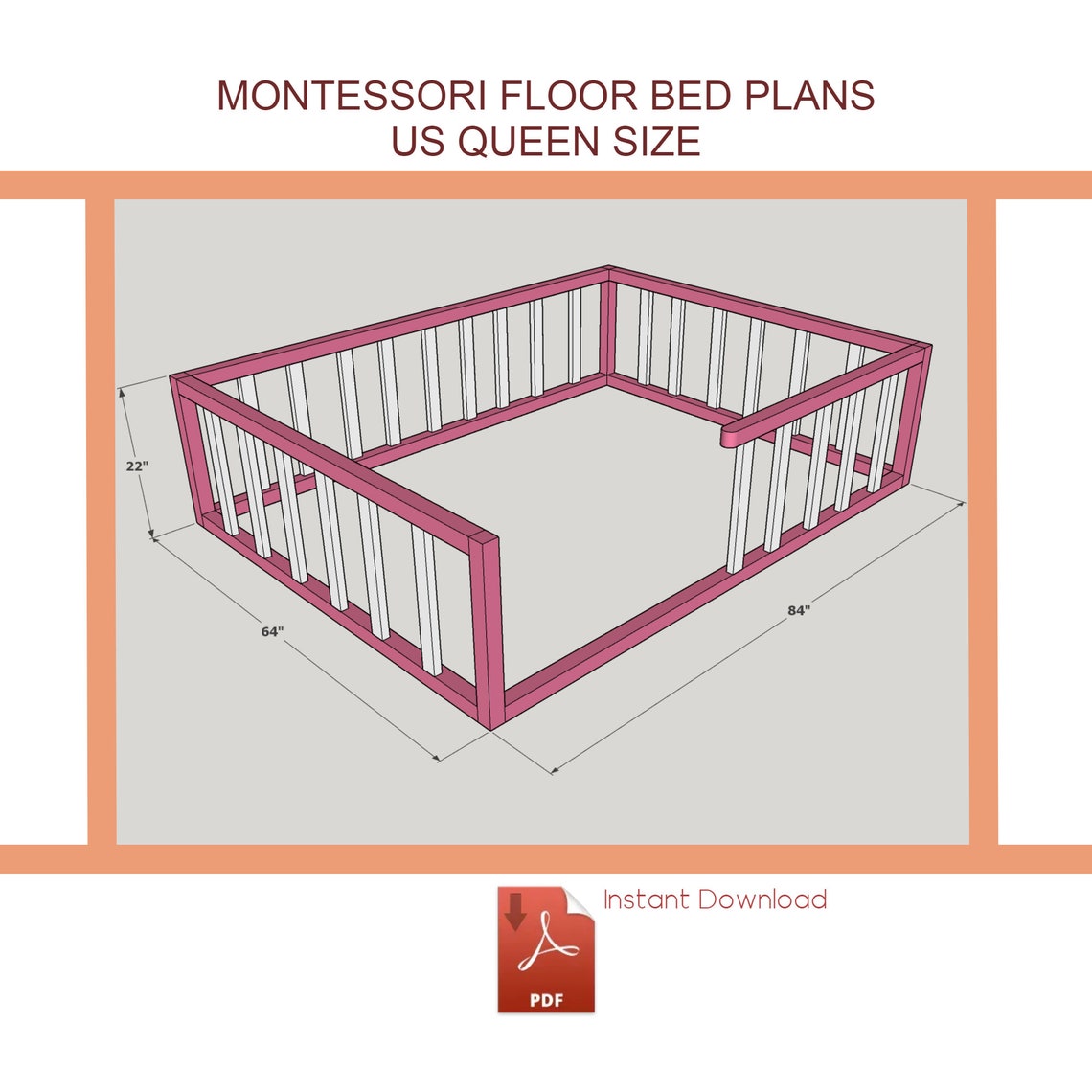 Montessori Toddler Floor Bed Plan DIY Queen Size Wooden Etsy