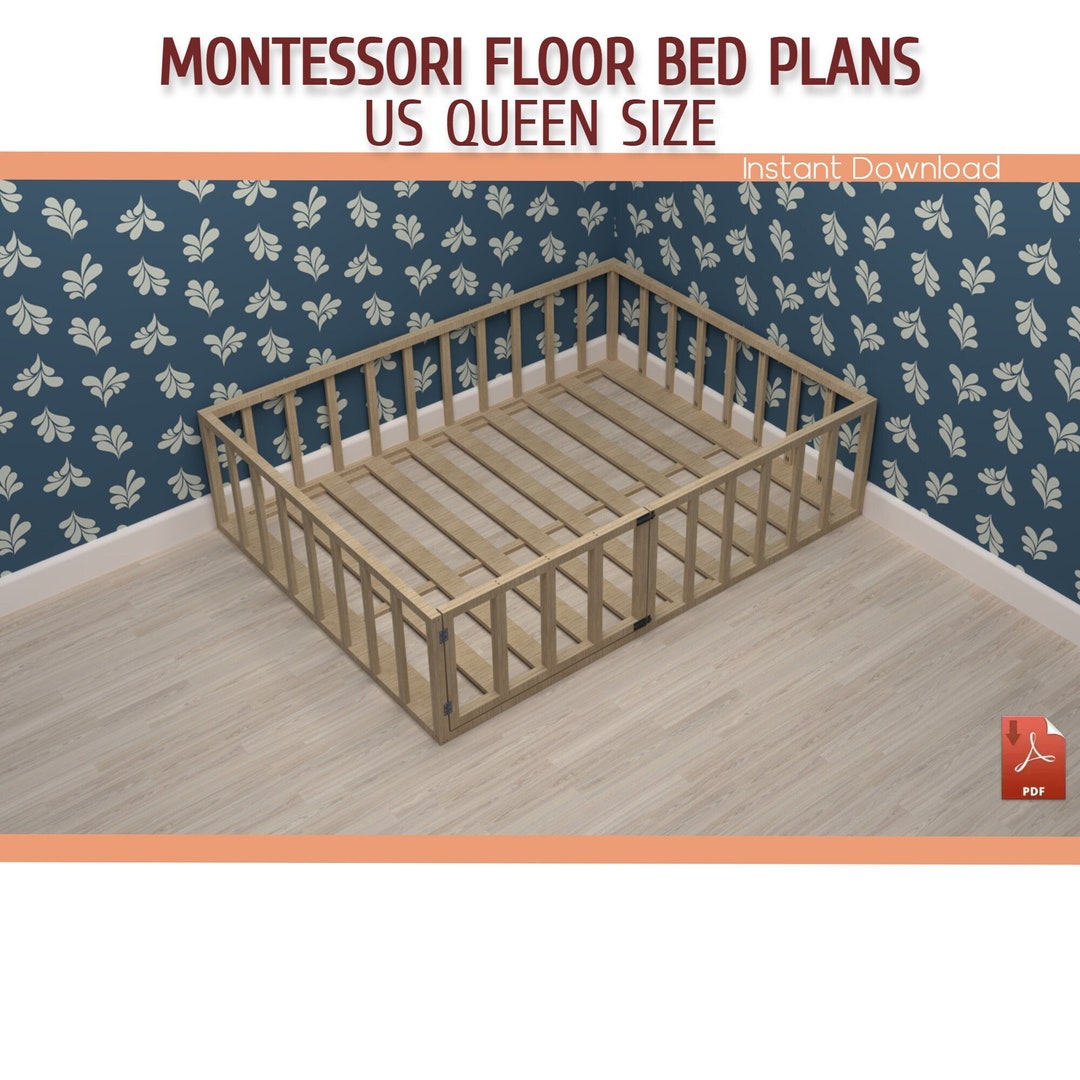 Montessori Bed Queen Size Toddler Floor Bed With Slats Plan DIY Queen