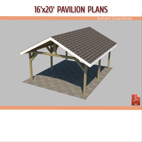 16'x20' Gable Pavilion Plans DIY Wooden 