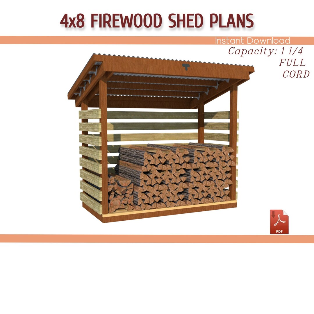 4x8 Firewood Shed Plans DIY Shed for Firewood Plan Download PDF Etsy