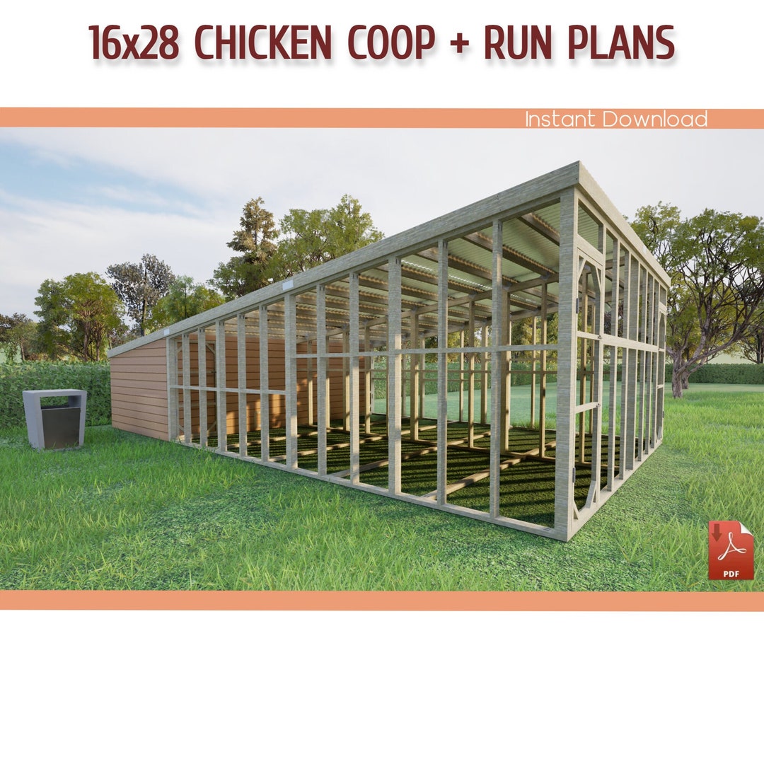 16x28 Walk-in Chicken Coop & Run DIY Building Plans (PDF Download) - Etsy