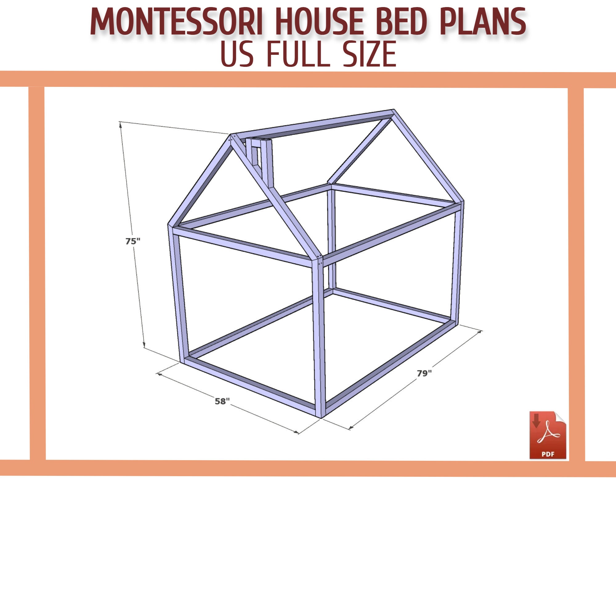 Montessori Floor House Bed Plan Full Size Toddler Bed Plan Etsy
