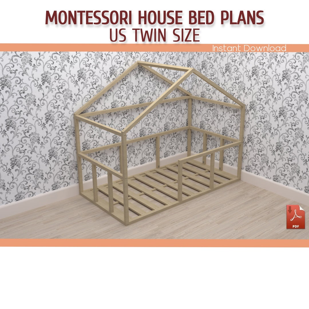 Toddler House Bed Plans Full Size Montessori Wooden Floor Etsy
