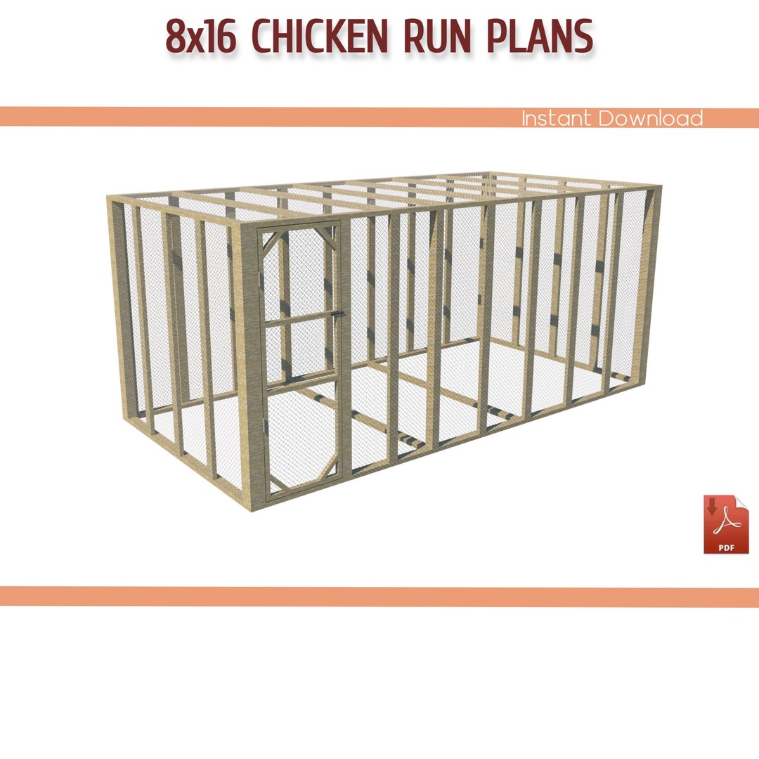 8x16 Large Chicken Coop Run DIY Plans 8x16 Chicken Run Building Plans, Walkin Chicken Run Plans
