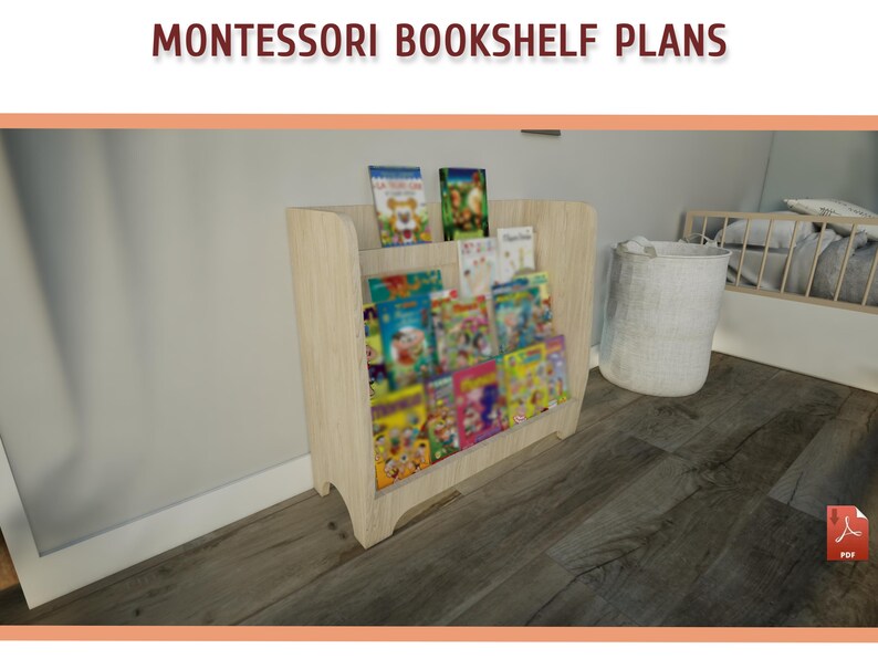 Montessori Toddler Bookshelf Plans - DIY Wooden Bookcase Plan for Kids, Kids Room Bookshelf Plans