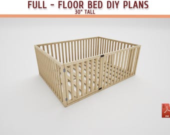 Full Size Montessori Floor Bed Plans - Toddler Bed with Rails and Gate (PDF Downlaod)