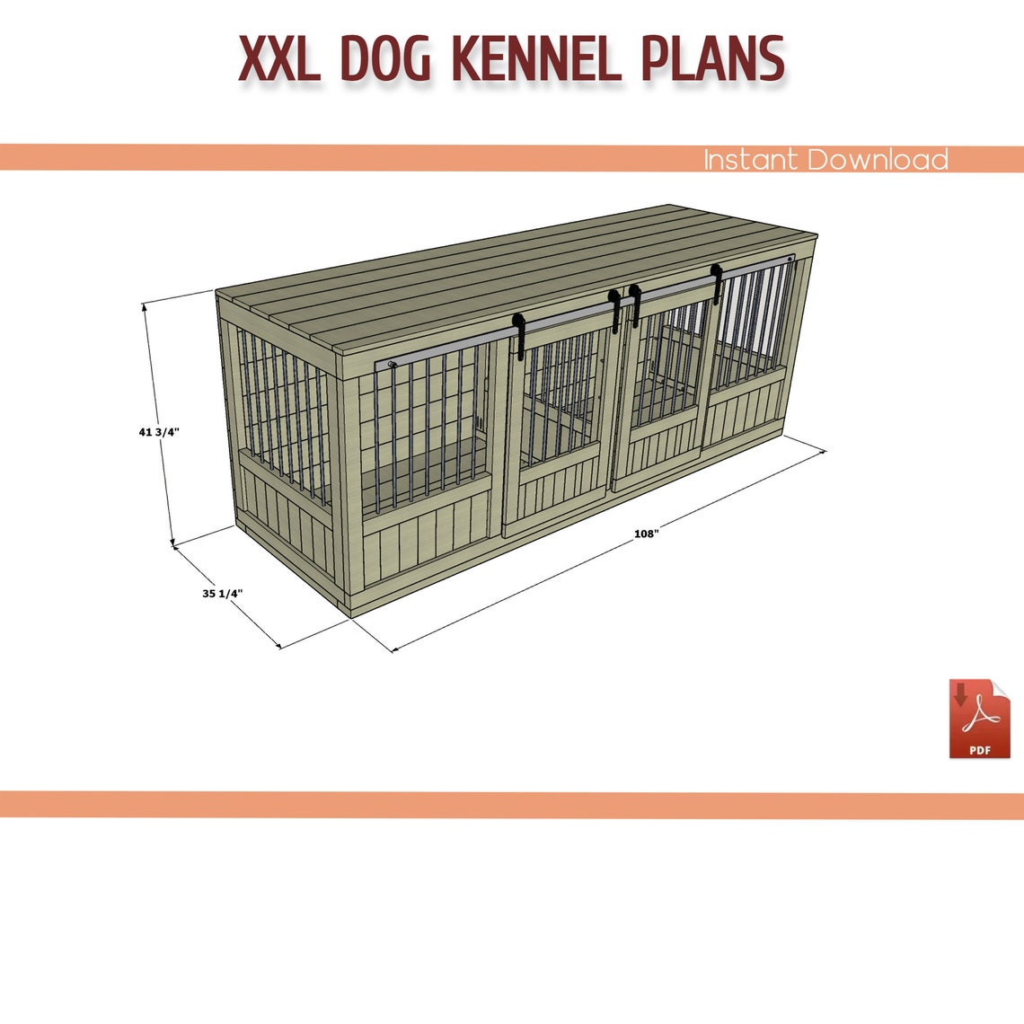 Xxlarge Double Dog Kennel DIY Plans Xxlarge Wooden Dog Crate Etsy