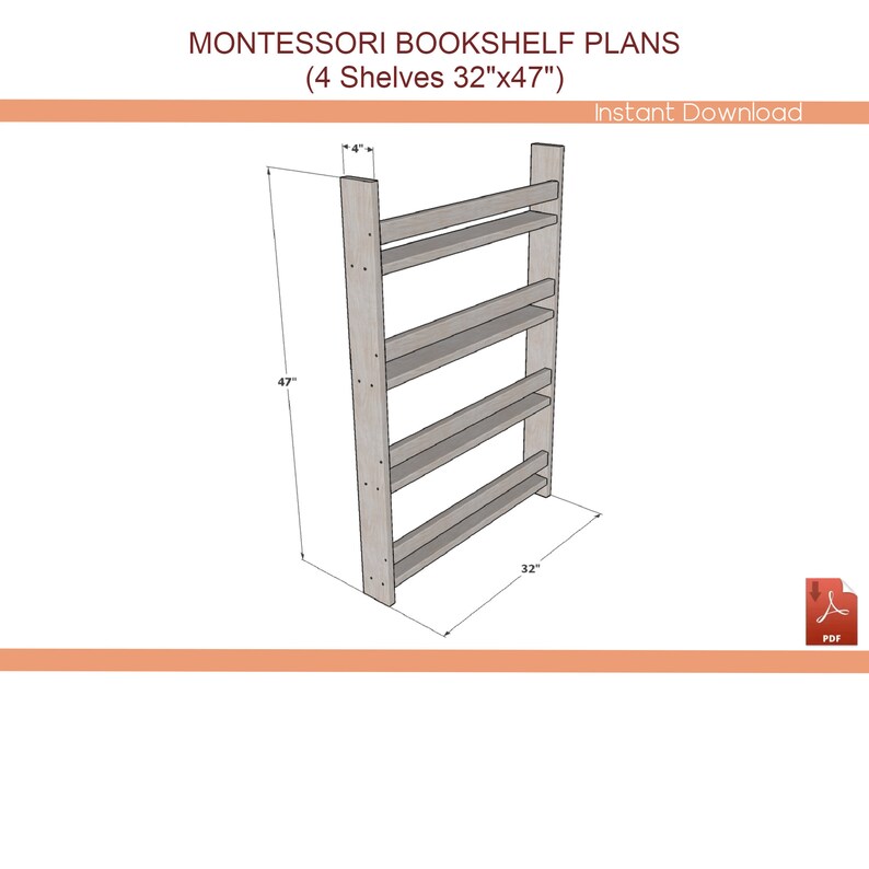 Montessori Bookcase Plans DIY Wooden Bookshelf Plan for Etsy
