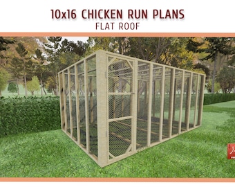 10x16 Walk-in Chicken Coop Plans – DIY Flat Roof Chicken Run (PDF Download)